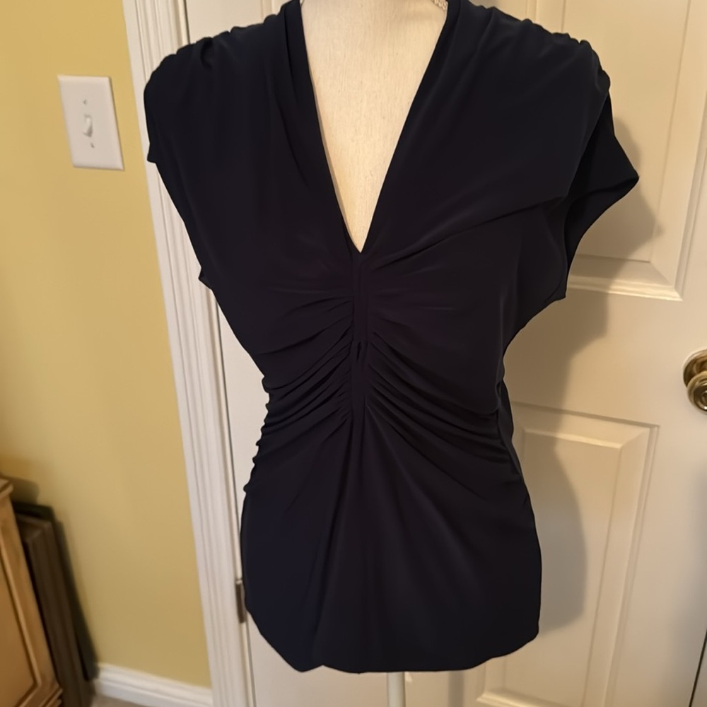 Classic Ruched V-Neck Women’s Top in Navy - Picture 4 of 8